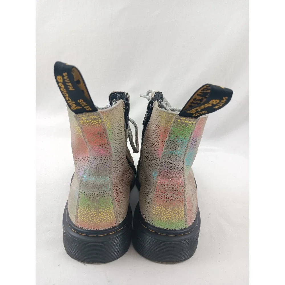 Dr Martens 1460 Pascal Rainbow Glitter Leather Boots Kids Size 3‎ US Gray